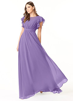 Azazie Daphne Modest Bridesmaid Dresses A-Line Ruffled Chiffon Floor-Length Dress image3