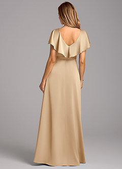 Azazie Lainey Bridesmaid Dresses Champagne A-Line with Pockets Stretch Satin Dress image2