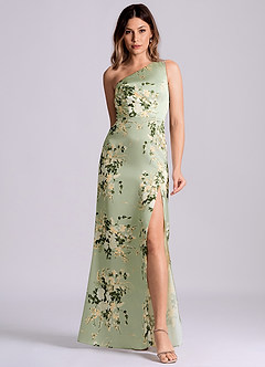 Azazie Phaedra Suknie dla druhen Linia A Jedno ramię Satyna elastyczna Do ziemi Sukienka image1