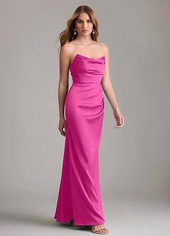Azazie Lucille Bridesmaid Dresses Fuchsia Mermaid Strapless Stretch Satin Convertible Dress image4