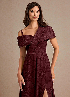 Azazie Milton Mother of the Bride Dresses Cabernet A-Line Pleated Floral Burnout Dress image7