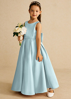 Azazie Pipsy Flower Girl Dresses Mist A-Line Bow Matte Satin Dress image2