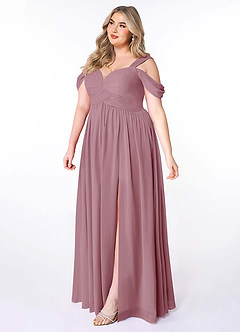 Azazie Lianne Bridesmaid Dresses Vintage Mauve A-Line Off the Shoulder Chiffon Dress image10