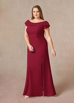 Azazie Cupid Mother of the Bride Dresses Burgundy A-Line Boatneck Lace Chiffon Dress image8