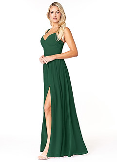 Azazie Chanel Bridesmaid Dresses Dark Green A-Line Pleated Chiffon Dress image3