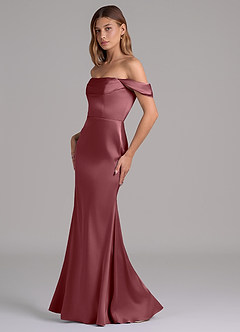 Azazie Miley 신부 들러리 드레스 인어 오프 더 숄더 스트레치 새틴 바닥 길이 드레스 image4