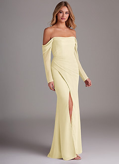 Azazie Hallie Bridesmaid Dresses Lemon Sorbet Mermaid Long Sleeve Chiffon Dress image4