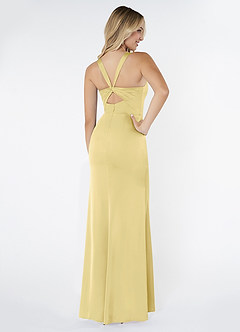 Azazie Mero Bridesmaid Dresses Lemon Sorbet Sheath Pleated Stretch Satin Dress image3