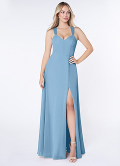 Azazie Jane Bridesmaid Dresses Steel Blue A-Line V-Neck Pleated Chiffon Dress image1