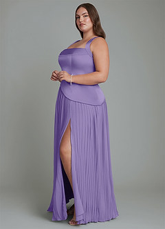 Azazie Stephanie Robes de demoiselle d'honneur Robe Trapèze en Satin extensible Plissé Tahiti image10