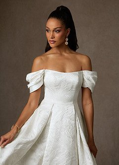 Azazie Efina Wedding Dresses Diamond White Ball-Gown Floral Jacquard Dress image8