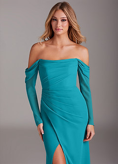 Azazie Hallie Bridesmaid Dresses Jade Mermaid Long Sleeve Chiffon Dress image5