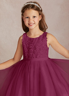 Azazie Calla Flower Girl Dresses Mulberry Ball-Gown Lace Tulle Dress image1