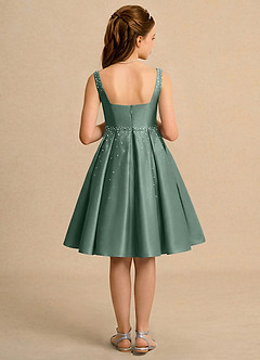 Azazie Jello Flower Girl Dresses Eucalyptus Ball-Gown Pleated Matte Satin Dress image2