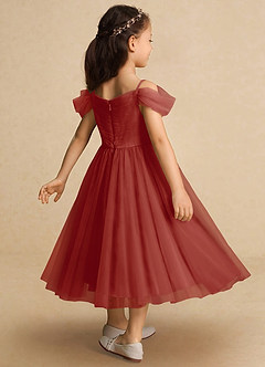 Azazie Lizzette Robe Demoiselle D'honneur Fillette Robe Trapèze en Tulle Rayé Terracotta image2