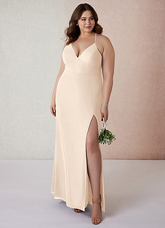 Azazie Becca Brautjungfernkleider Etui V-Hals Chiffon Kleid Alabaster Weiß image7