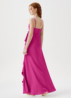 Azazie Kaylee Junior Fuchsia A-Line with Belt Stretch Satin Dress image5