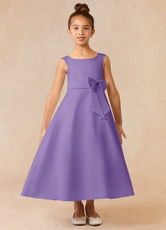 Azazie Lindy Flower Girl Dresses Tahiti A-Line Pleated Matte Satin Dress image2