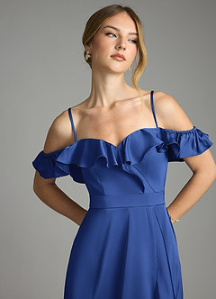 Azazie Lyra Bridesmaid Dresses Royal Blue A-Line Off the Shoulder Stretch Satin Convertible Dress image11