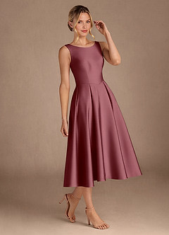 Azazie Fulton Mother of the Bride Dresses Desert Rose A-Line Pleated Stretch Satin Dress image2