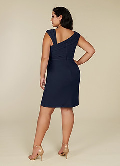 Azazie Cecily At-home Try On Dresses Dark Navy Sheath Stretch Crepe Dress image8