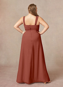 Azazie Weisz Kleider für die Brautmutter A-Linie Quadratischer Ausschnitt Gefaltet Chiffon Kleid Rotbraun image12