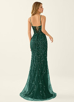 Zivah Dark Green Beaded Corset Lace Up Back Mermaid Dress image6