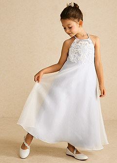 Azazie Ladybug Flower Girl Dresses White A-Line Lace Organza Dress image1