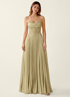 Clementine Champagne Satin Lace Up Back A-line Prom Dress image3