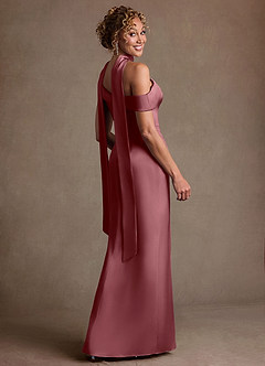 Azazie Kamala 신부의 어머니 드레스 쉬스 한쪽 어깨 스트레치 새틴 플로어 길이 드레스 image5