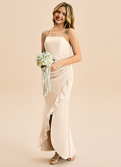 Azazie Buzzy Junior Robe Fourreau en Mousseline de soie Plissée Albâtre Blanc image3