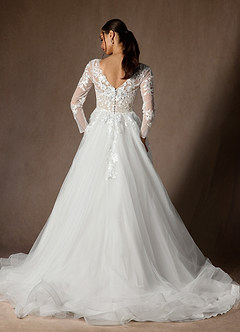 Azazie Freya Wedding Dresses Diamond White Champagne A-Line Sequins Tulle Dress image2