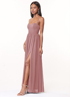 Azazie Marilyssa At-home Try On Dresses Burgundy A-Line Corset Stretch Chiffon Dress image3