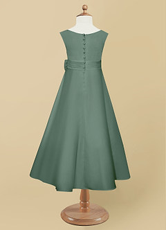 Azazie Lindy Flower Girl Dresses Eucalyptus A-Line Pleated Matte Satin Dress image11