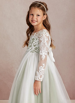 Azazie Elodie vestidos de niña de las flores Vestido de Marfil Pistacho de Encaje de Princesa image6