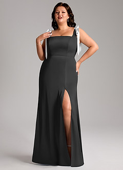 Azazie Frostine 신부 들러리 드레스 A라인 절하다 스트레치 새틴 바닥 길이 드레스 image6