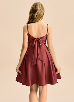 Azazie Miko Junior Terracotta A-Line Pleated Stretch Satin Dress image2