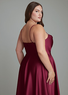 Azazie Elle Bridesmaid Dresses Burgundy A-Line Pleated Stretch Satin Dress image8