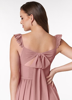 Azazie Metz Vente Finale Robe Trapèze en Mousseline de soie Froncé en cœur Rose Poussiéreuse image6