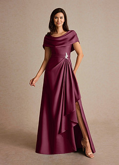 Azazie Branford Mother of the Bride Dresses Mulberry A-Line Pleated Stretch Satin Dress image4