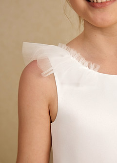 Azazie Amber Flower Girl Dresses Ivory Silver Sage A-Line Bow Tulle Dress image7