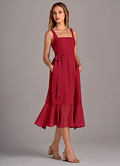 Azazie Deb Brautjungfernkleider Wandelbar A-Linie mit Taschen Chiffon Kleid Scharlachrot image3