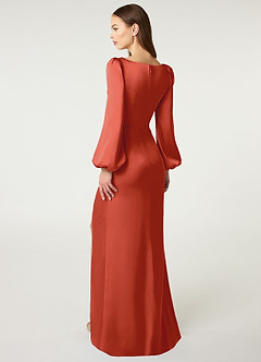Azazie Mel Bridesmaid Dresses Rust Sheath Long Sleeve Stretch Satin Dress image8
