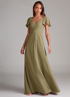 Azazie Soren Bridesmaid Dresses Moss Green A-Line Ruched Chiffon Dress image3