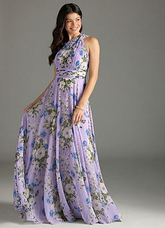 Azazie Charlize Bridesmaid Dresses Lilac Floral A-Line One Shoulder Chiffon Dress image3