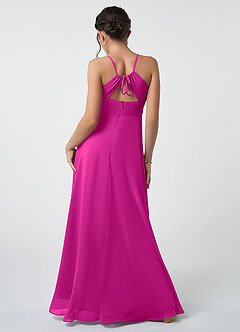 Azazie Avelina Junior Fuchsia A-Line Pleated Chiffon Dress image3