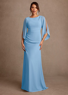 Azazie Anaheim Mère de la mariée Robes Robe Trapèze en Mousseline de soie Plissée Poudre Bleue image1