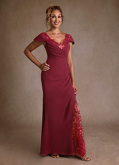 Azazie Betania Abiti per la Madre della Sposa Abito Sirena in Chiffon Lustrini Borgogna image3