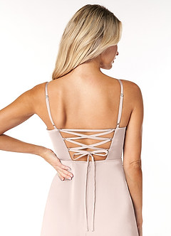 Azazie Marchella Bridesmaid Dresses Blushing Pink A-Line Corset Stretch Satin Dress image3