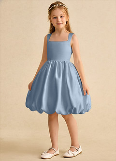 Azazie Nirvana Robe Demoiselle D'honneur Fillette Robe Princesse en Mat Satiné Rayé Bleu Poussiéreux image5